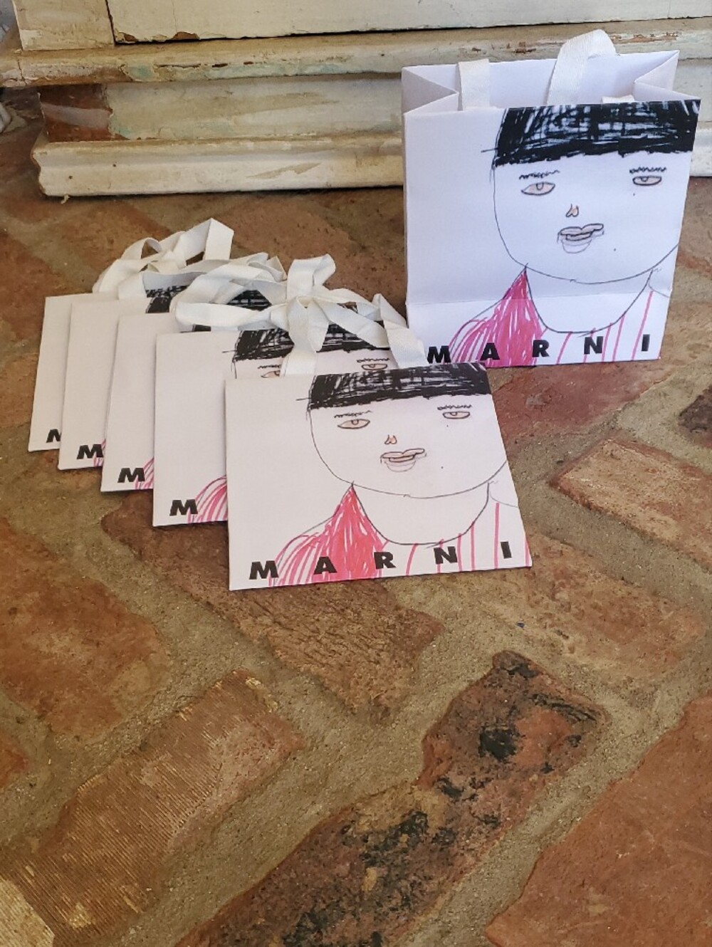 Marni Pink, White & Black Illustrated Shopping Bag